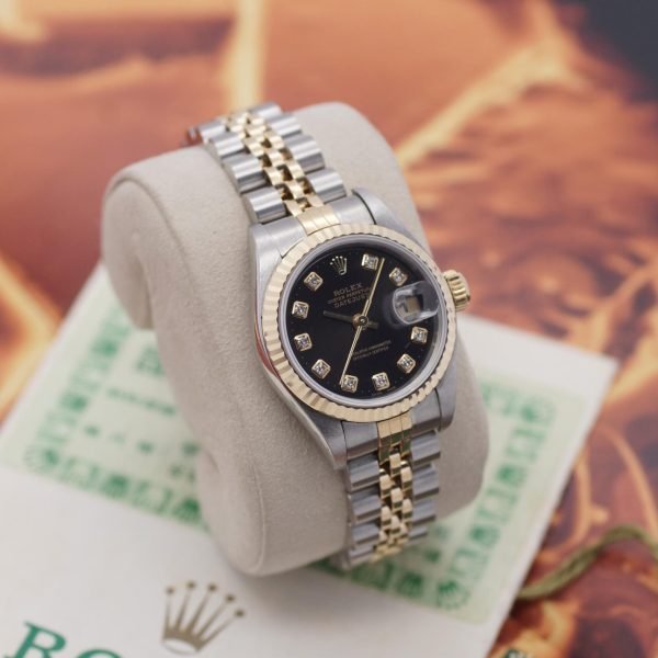 2404D. Rolex Lady Datejust Schwarz Diamant 69173 Papiere 1996 LC 440 (1)